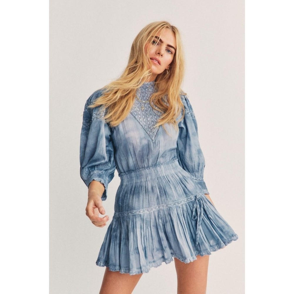 LOVESHACKFANCY Viola Dress Tie Dye Gray Long Sleeve Mini Size X-Small